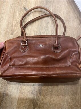 Etienne Aigner Chestnut Brown Leather Logo Patch Handbag